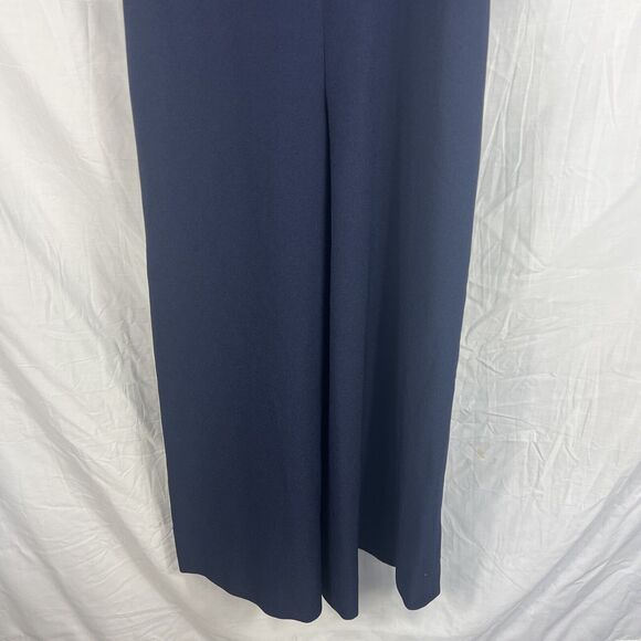 Karl Lagerfeld Navy Blue Wide Leg Sleeveless Jumpsuit Sz 0 Cold Shoulder V Neck - Picture 3 of 10